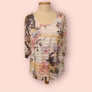 Christopher & Banks Abstract Floral Shirt 3/4 Length Sleeves with built in tank